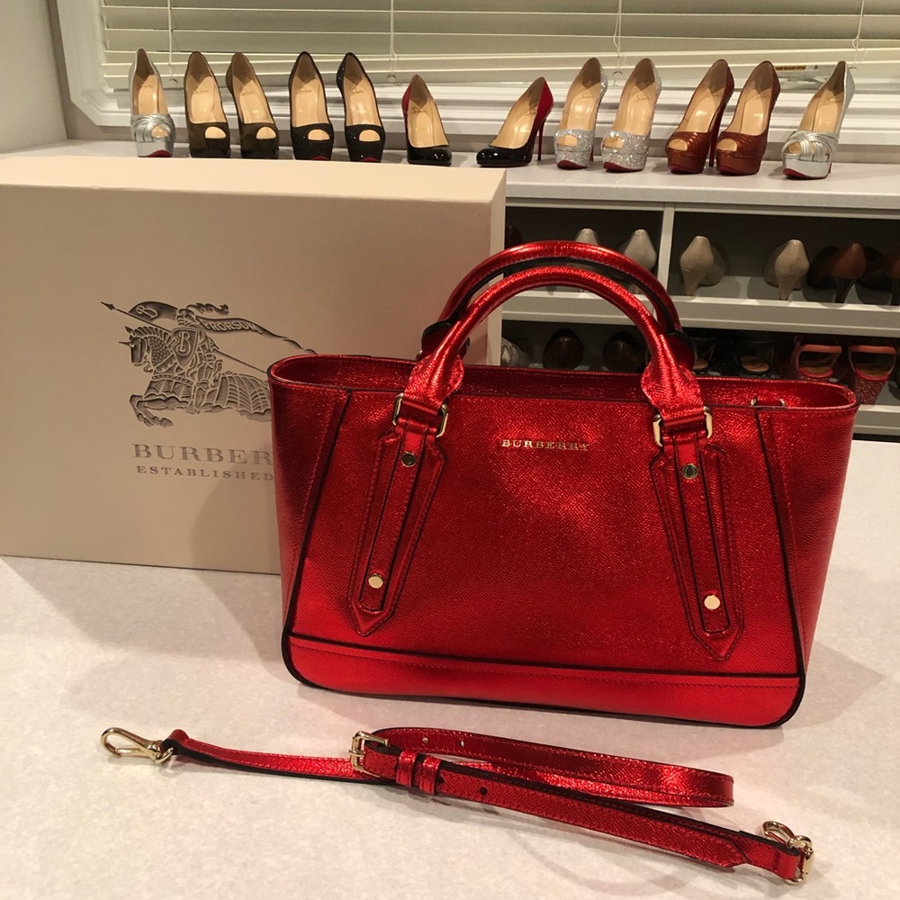 SOLD Burberry Somerford Tote Metallic Cadmium Red